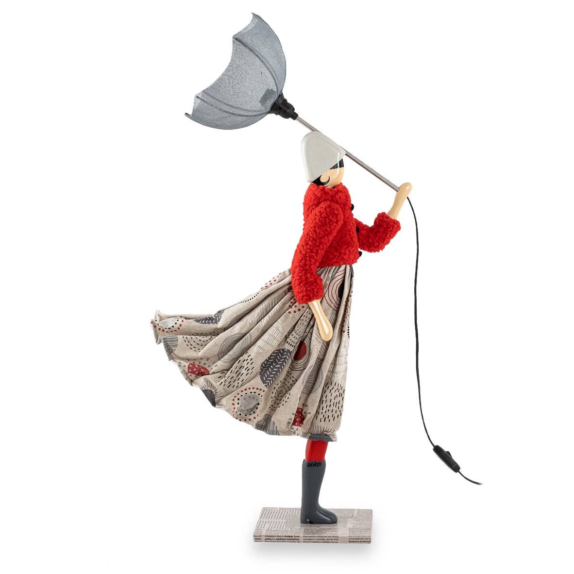 85cm Tall Handmade Red Windswept Lady Figurine Lamp Umbrella Reading Bedside Living Room Decor Statue Lamp Novelty Lighting Gift for Her