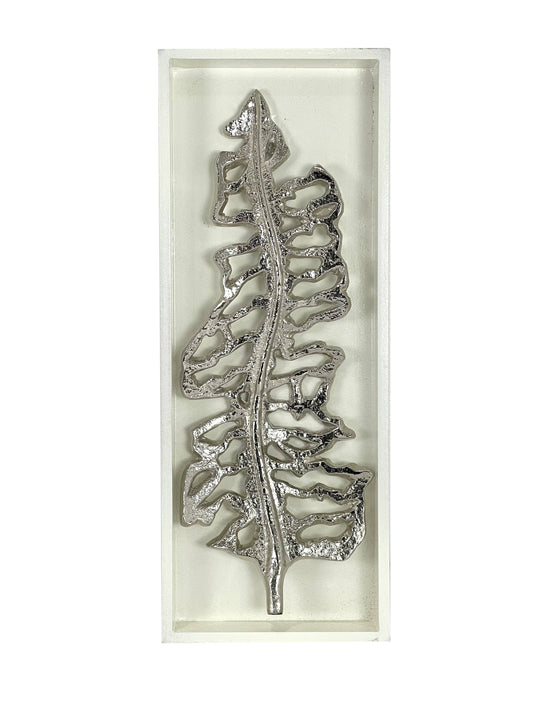 Silver Palm Leaf Shadow Box Wall Mounted Silver Leaf Shape Wooden Frame Decor