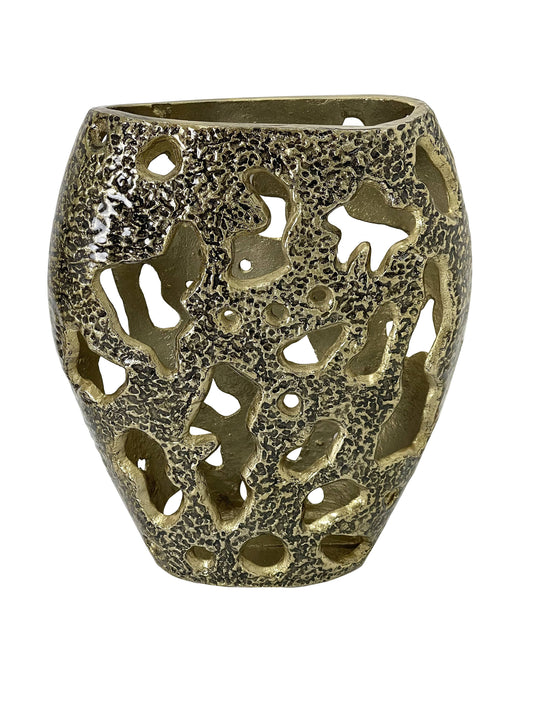 Elegant Black Gold Vase Abstract Vase Metallic Finish Modern Textured Wide Mouth