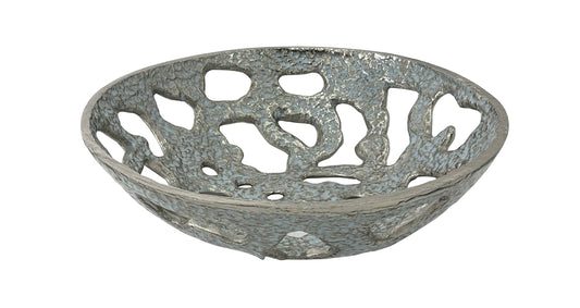 30cm Silver & Pale Blue Fruit Bowl Large Decorative Bowl Table Dish Ornament