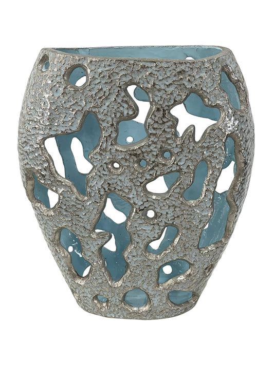 Elegant Silver & Pale Blue Nickel Plated Home Decor Vase