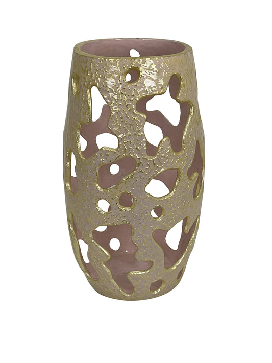 Pale Pink Gold Vase Abstract Metallic Finish Contrast Textured Surface Modern Vase
