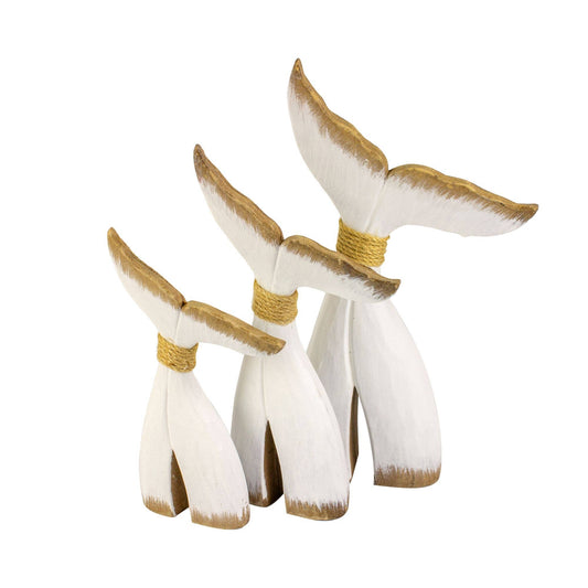 3 Tall Wooden Whale Tails Set Nautical Driftwood Decorative Fish Tail Ornament
