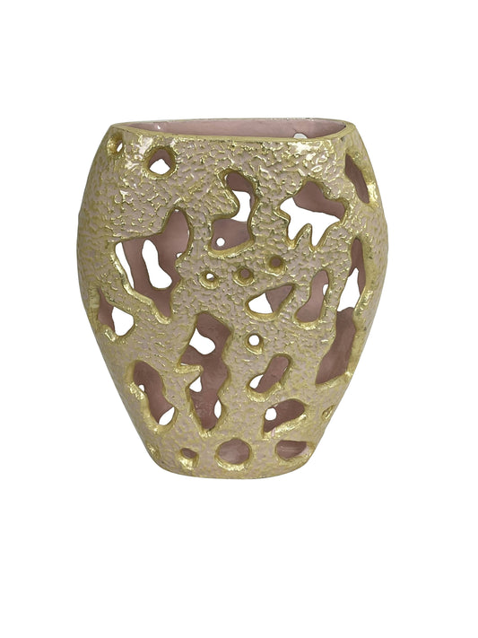 Pale Pink Gold Vase Abstract Metallic Finish Contrast Textured Surface Modern