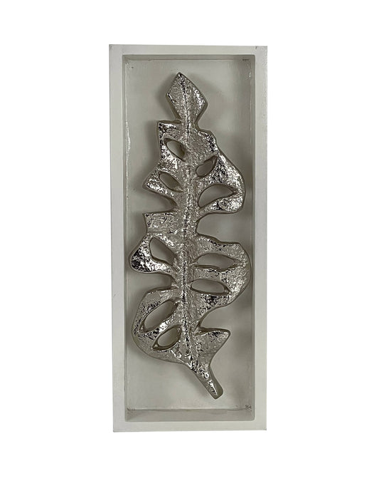 Silver Palm Leaf Shadow Box Wall Mounted Silver Leaf Shape Wooden Frame Decor
