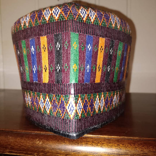 23 inch African Hausa Fulani Traditional Handmade Cap Nigerian Tangaran Size 23" Costume Headwear Headgear for Men Woven Hat West Africa