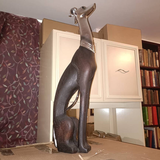 73cm Elegant Tall Slim Sitting Dog Statue Greyhound Silver Ornament Dog Lovers Figurine Extra Large Whippet Figurine Sitting Greyhound