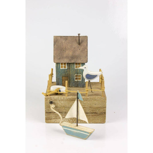 Wooden Harbour Cottage With Yatch Ornament Driftwood Cottage House Nautical Boat