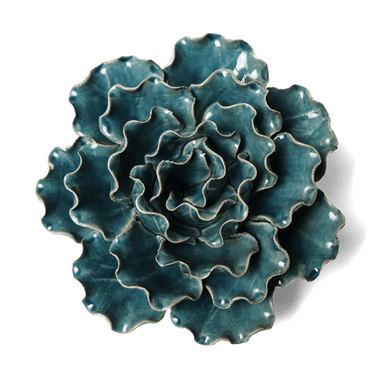 15cm Ceramic Wall Flower Sea Lettuce Teal Turquoise Floral Vegetable Wall Mounted Ceramic Sea Lettuce