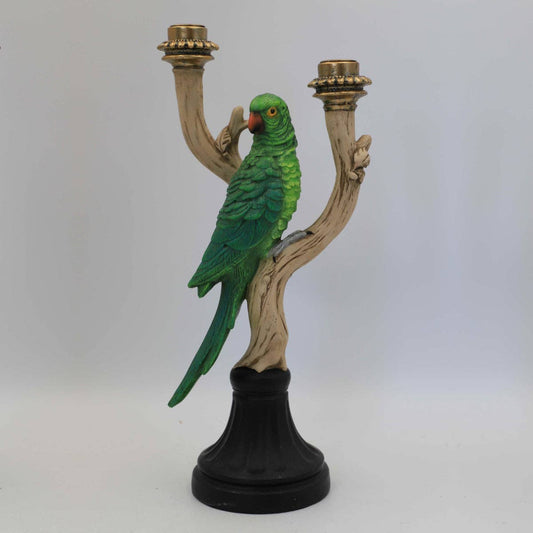 36cm Tall Hand Painted Green Cockatoo on Branch Candle Holder Green Bird Figurine Sculpture Bird Ornament Statue Ornamental Candle Holder