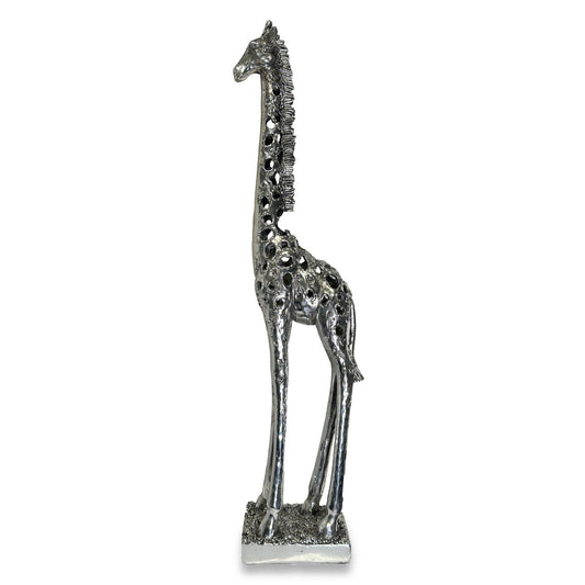 71cm Tall Silver Giraffe Sculpture Ornament Elegant Slim Giraffe Statue Silver Wild Animal Lovers Gift Figurine Poly-resin Statue