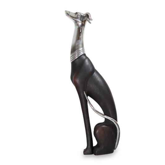 73cm Elegant Tall Slim Sitting Dog Statue Greyhound Silver Ornament Dog Lovers Figurine Extra Large Whippet Figurine Sitting Greyhound