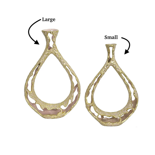 39cm / 34cm Pink & Gold Vase Embossed Metallic Finish Golden Home Decor Luxury