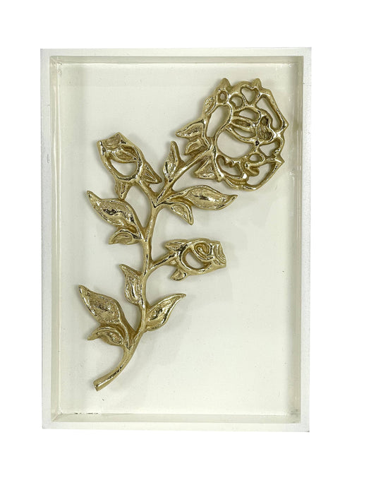 Gold Rose Flower Shadow Box Wall Mounted Golden Decor Framed Floral