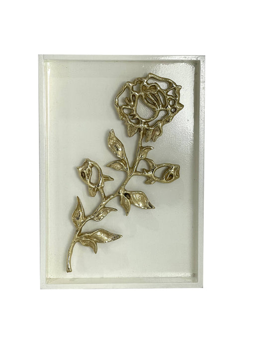 Gold Rose Flower Shadow Box Wall Mounted Golden Decor Framed Floral