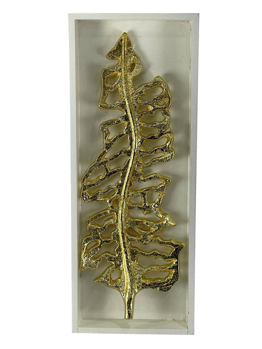 Gold Palm Leaf Shadow Box Wall Mounted Golden Decor Framed Leaf