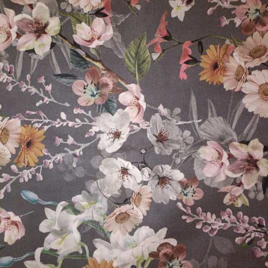 Grey Floral High Quality Soft Cotton Lawn Fabric 54" Botanics Dressmaking Quilting Sold per Meter Flowers Print Fabric Breathable